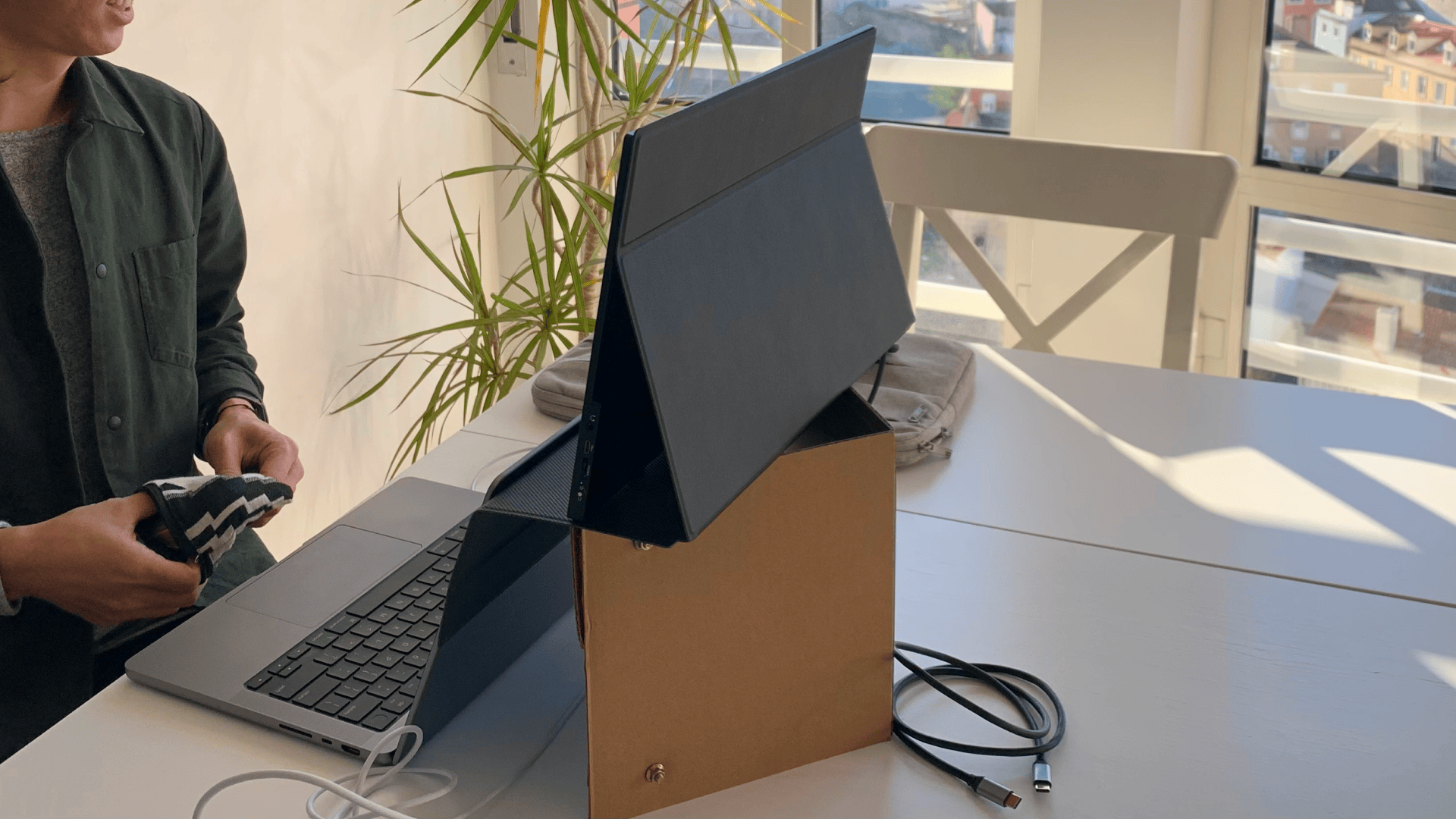 DIY cardboard stand for portable monitor